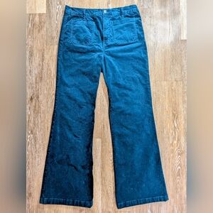 High-Waisted Blue Corduroy Bell-bottom Jeans